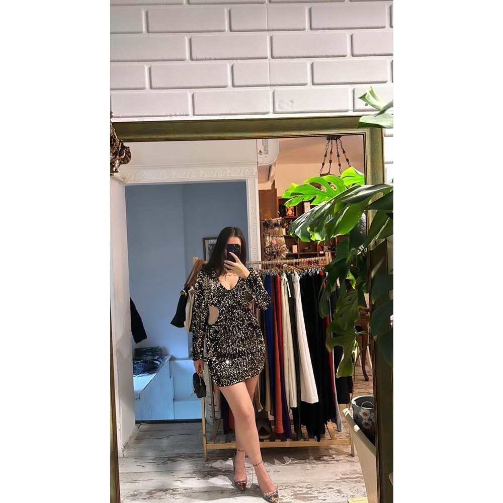 Paletli Beli Açık Elbise