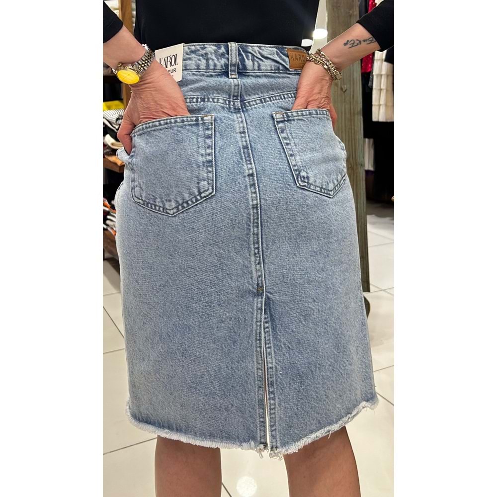 Arkadan Yırtmaçlı Jean Etek