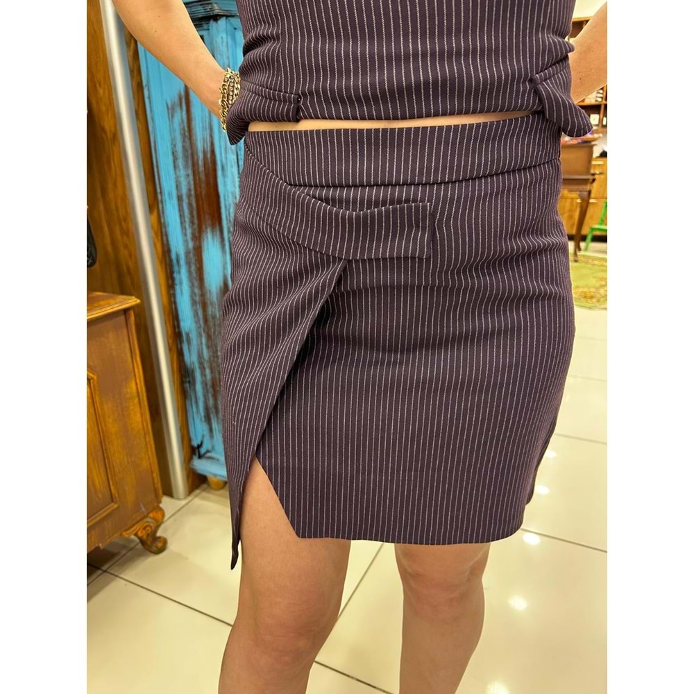 Çizgili Kısa Mini Etek