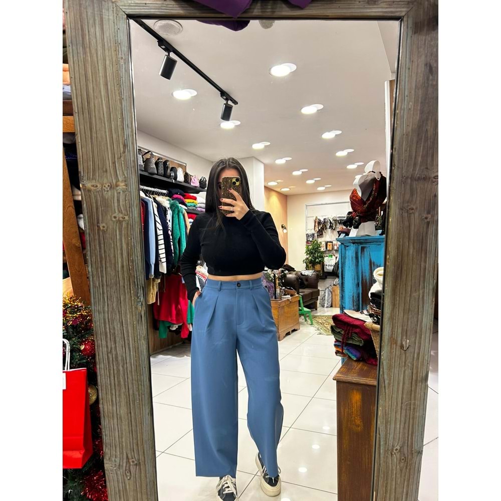 Pileli Geniş Paça Plazzo Pantolon