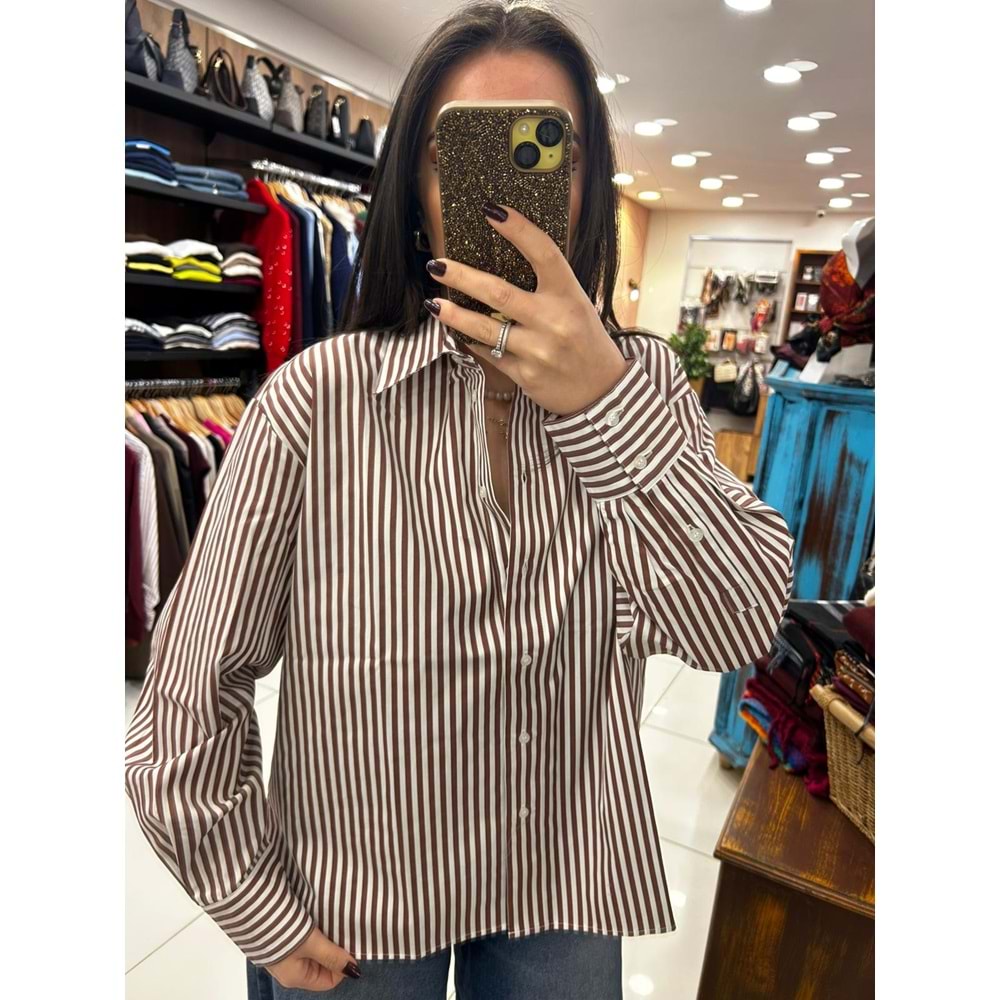 Çizgili Uzun Kol Pamuklu Gömlek