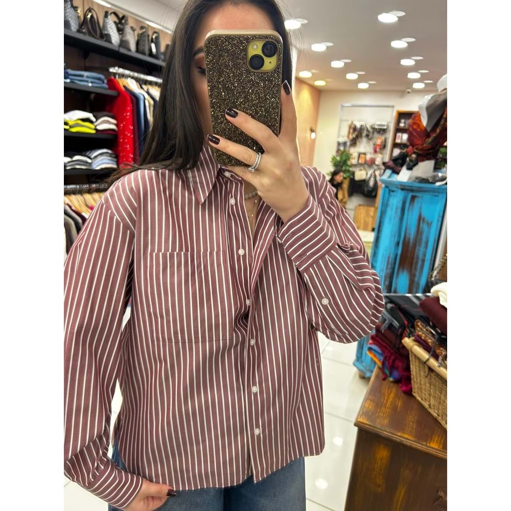 Çizgili Uzun Kol Pamuklu Gömlek