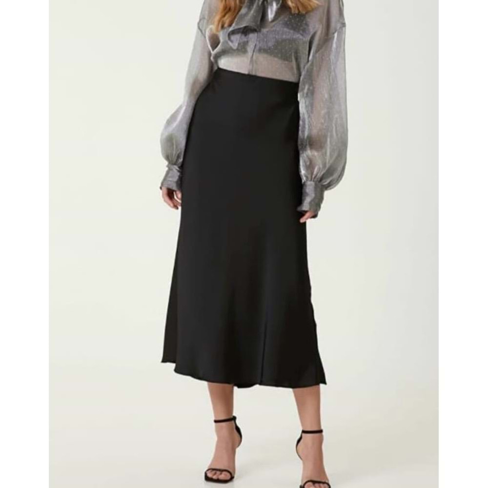 Uzun Siyah Saten Etek