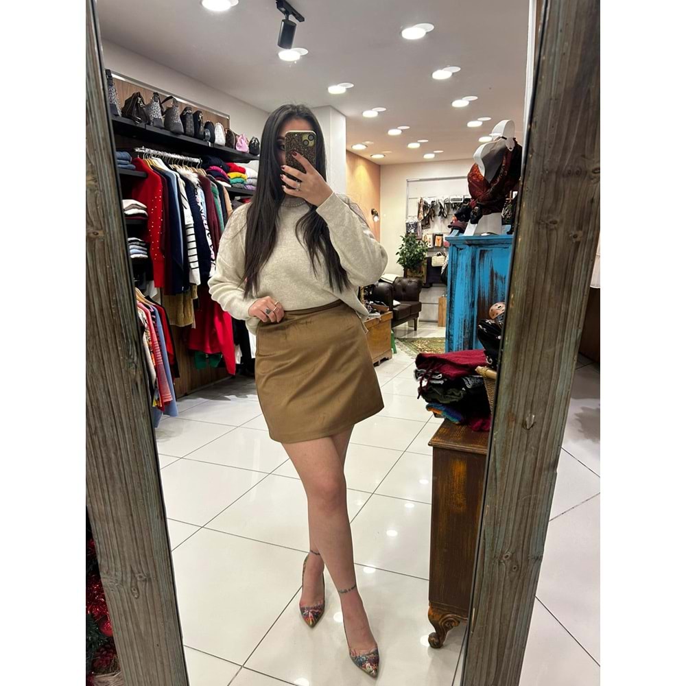 Süet Kısa Mini Etek