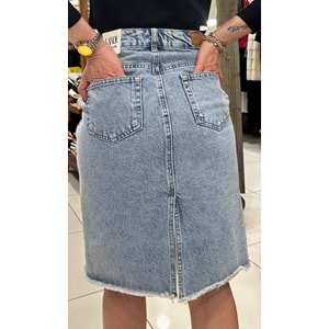 Arkadan Yırtmaçlı Jean Etek