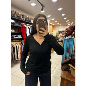 V Yaka Önden Düğmeli Bluz