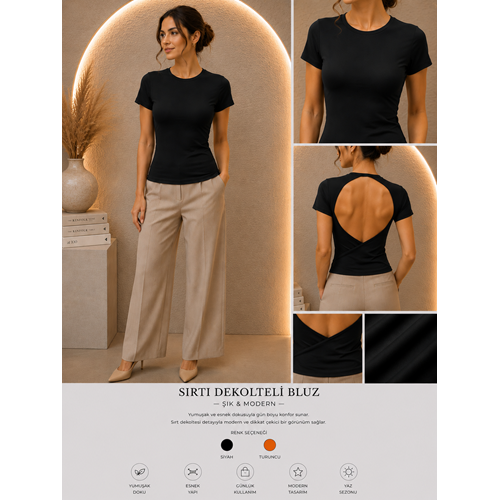 Sırtı Açık Basic Siyah Bluz