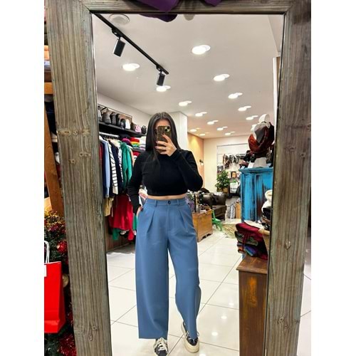 Pileli Geniş Paça Plazzo Pantolon