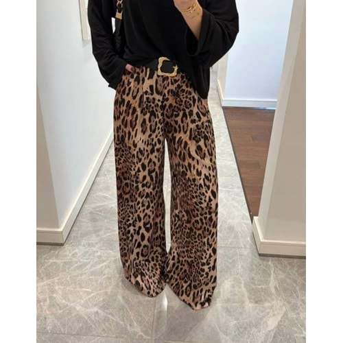 Saten Leopar Bol Kalıp Pantolon