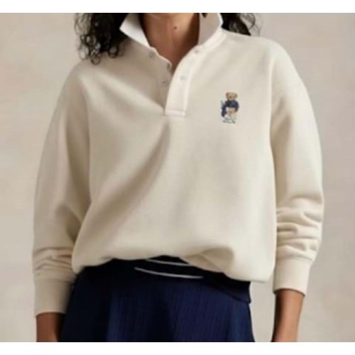 Polo Yaka Ayıcık Baskılı Sweat
