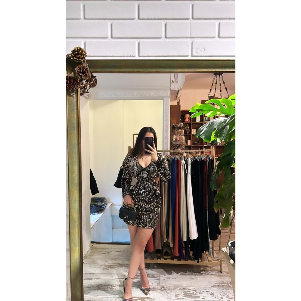 Paletli Beli Açık Elbise