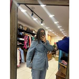 Belden Oturtmalı Jean Ceket