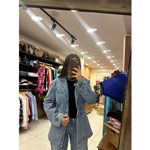 Belden Oturtmalı Jean Ceket