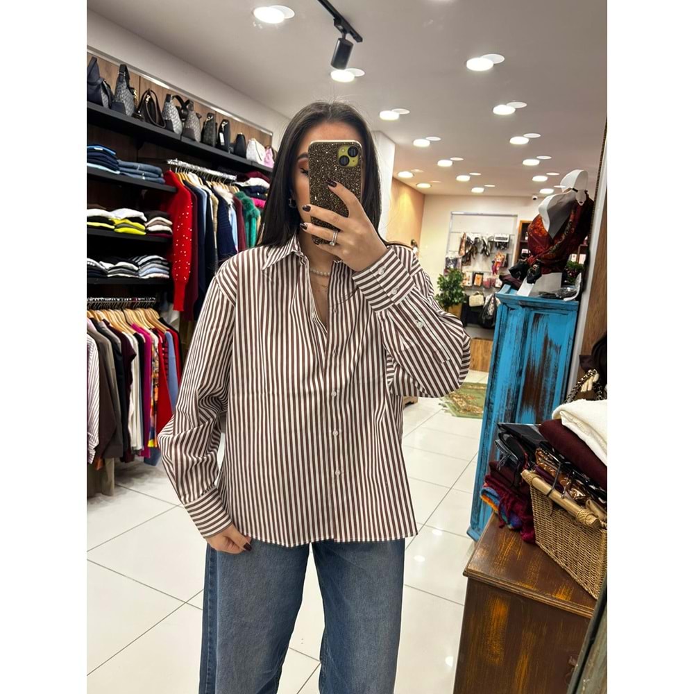 Çizgili Uzun Kol Pamuklu Gömlek