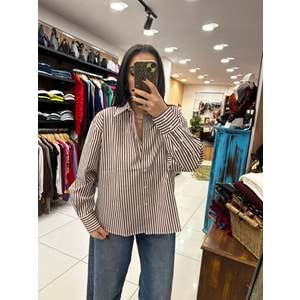 Çizgili Uzun Kol Pamuklu Gömlek